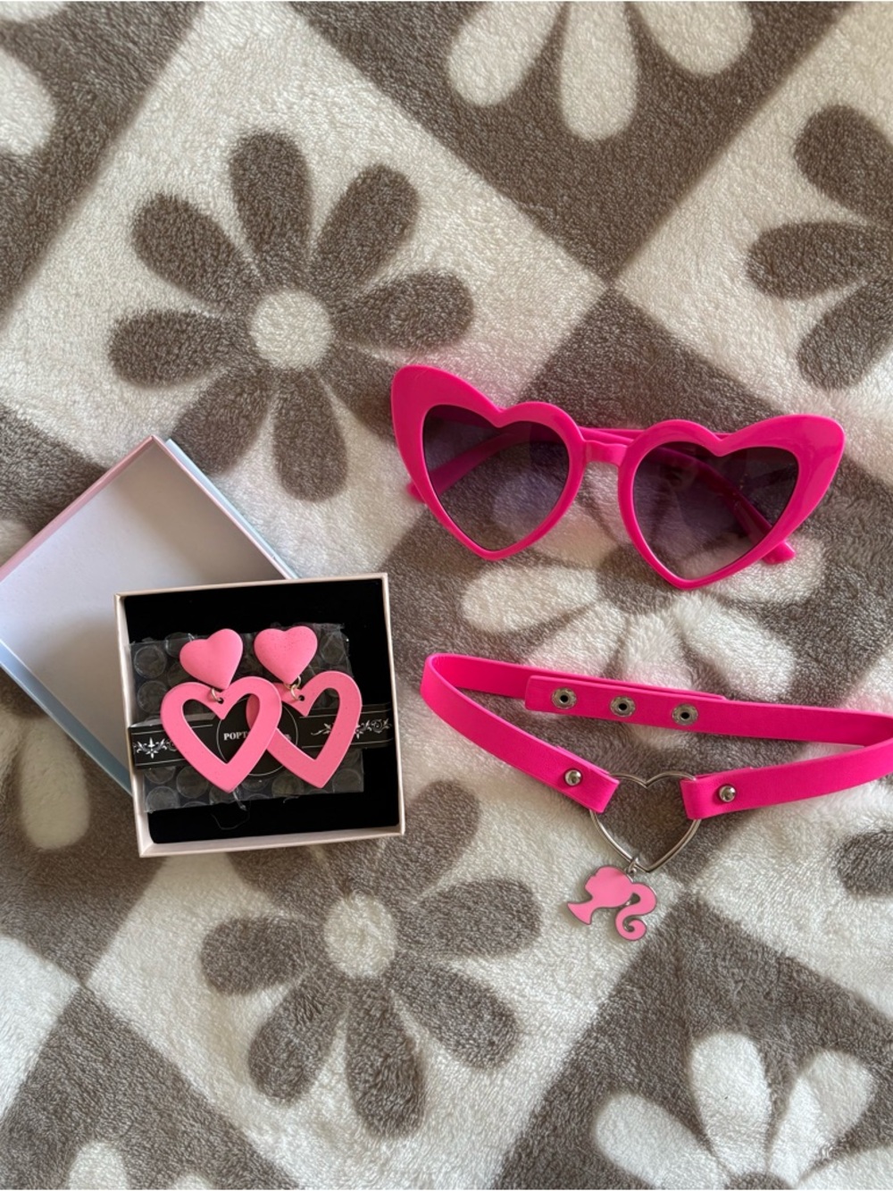Pink Barbie Heart Accessories - Earrings, Sunglasses & Choker Bundle